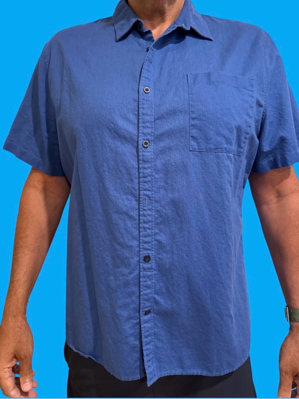 Vince Classic Fit XXL/TTG Men's Short-Sleeve Button-Up Shirt in Blue
